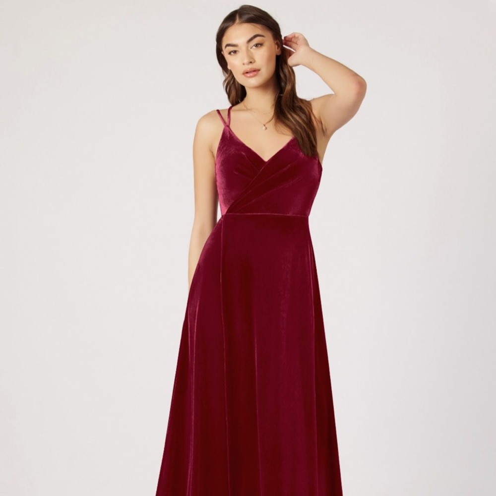 Azazie Hapa Velvet Bridesmaid Dress in Burgundy, like-new